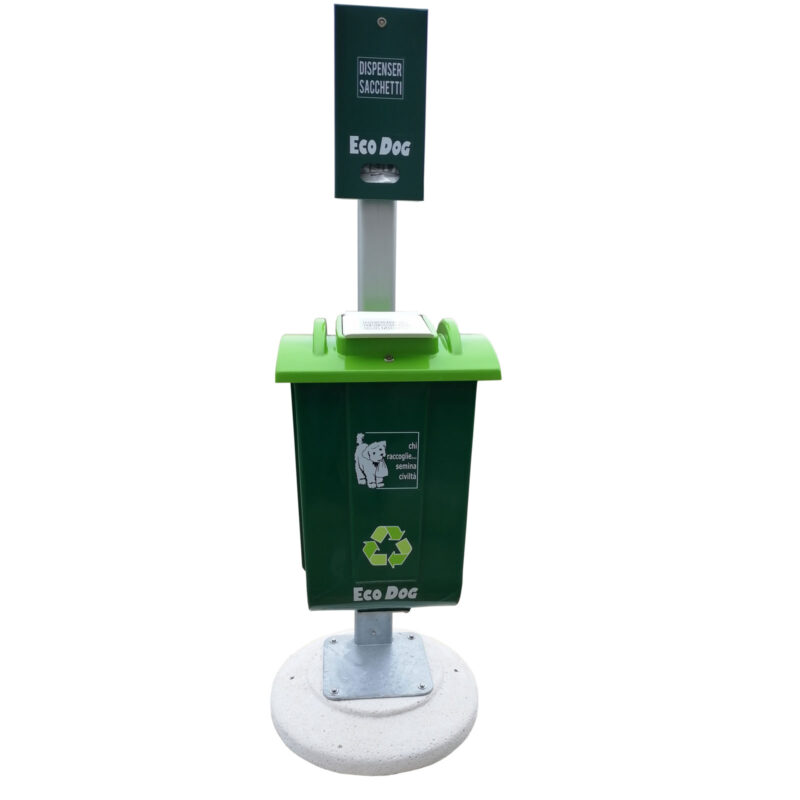 ECO DOG - CONTENITORE URBANO RACCOLTA DEIEZIONI CANINE CON BASE DI CEMENTO E DISPENSER EDUCATIVO 1236